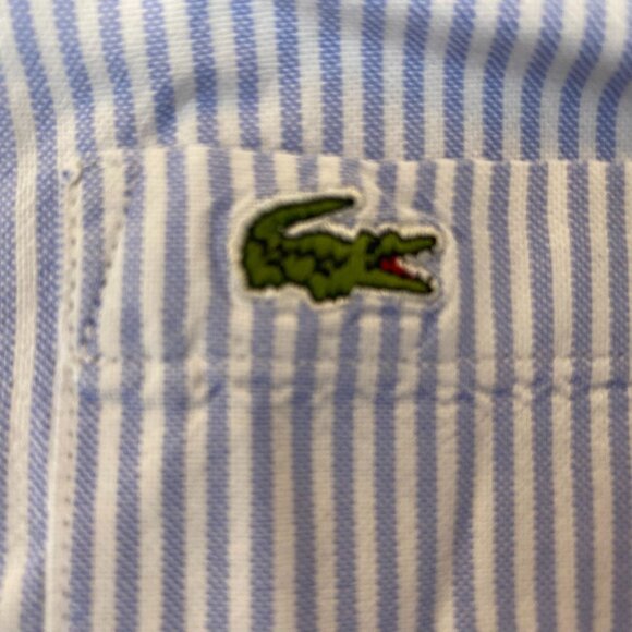 Lacoste Mens Dress Shirt Size XL 17 Neck Classic Fit Long Sleeve Blue Striped Fo - Picture 9 of 12